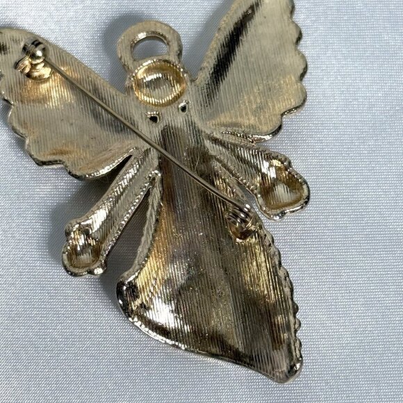 Vintage Angel Brooch Pin 2.5” – Gold Tone with Iridescent Rhinestones - Picture 6 of 7